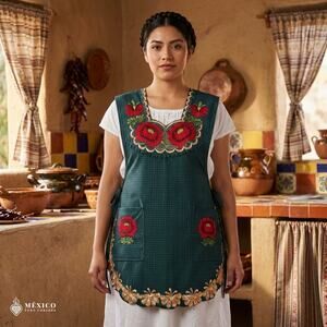 Mexican Embroidered Smock Apron – Floral Traditional Design